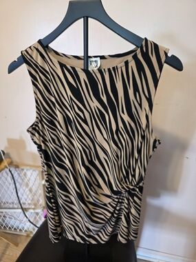 Anne Klein Black and Tan Zebra-Print Twist-Front Tank